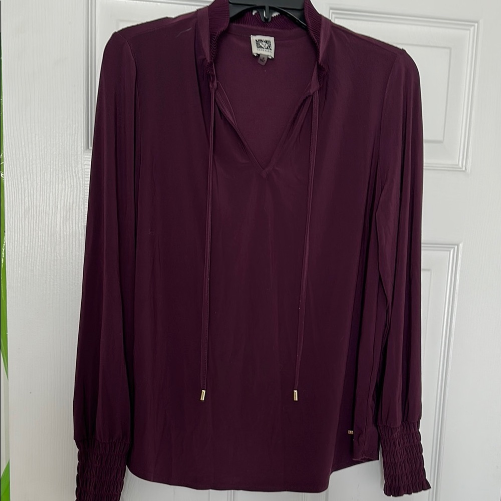 Anne Klein Deep Purple Blouse with Tie-Neck